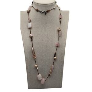 Silpada Sterling Silver Long Bead Necklace Rose Quartz Shell Pearl Boho Layering